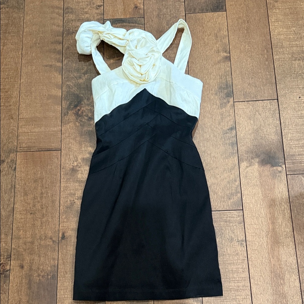 Jessica McClintock One Shoulder Black and Cream Dress